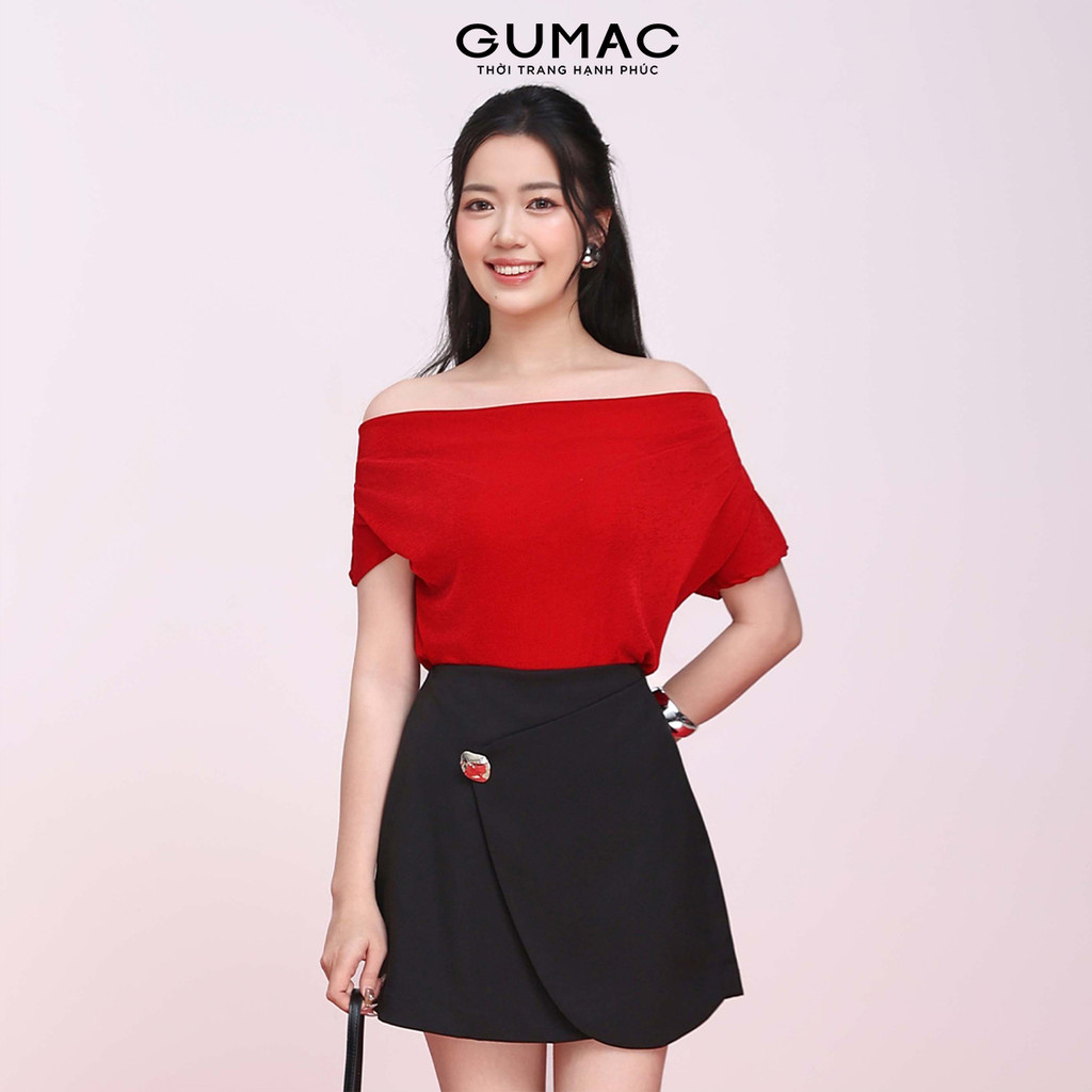 Chân váy nữ đính nút trang trí màu đen thời trang GUMAC VF05032