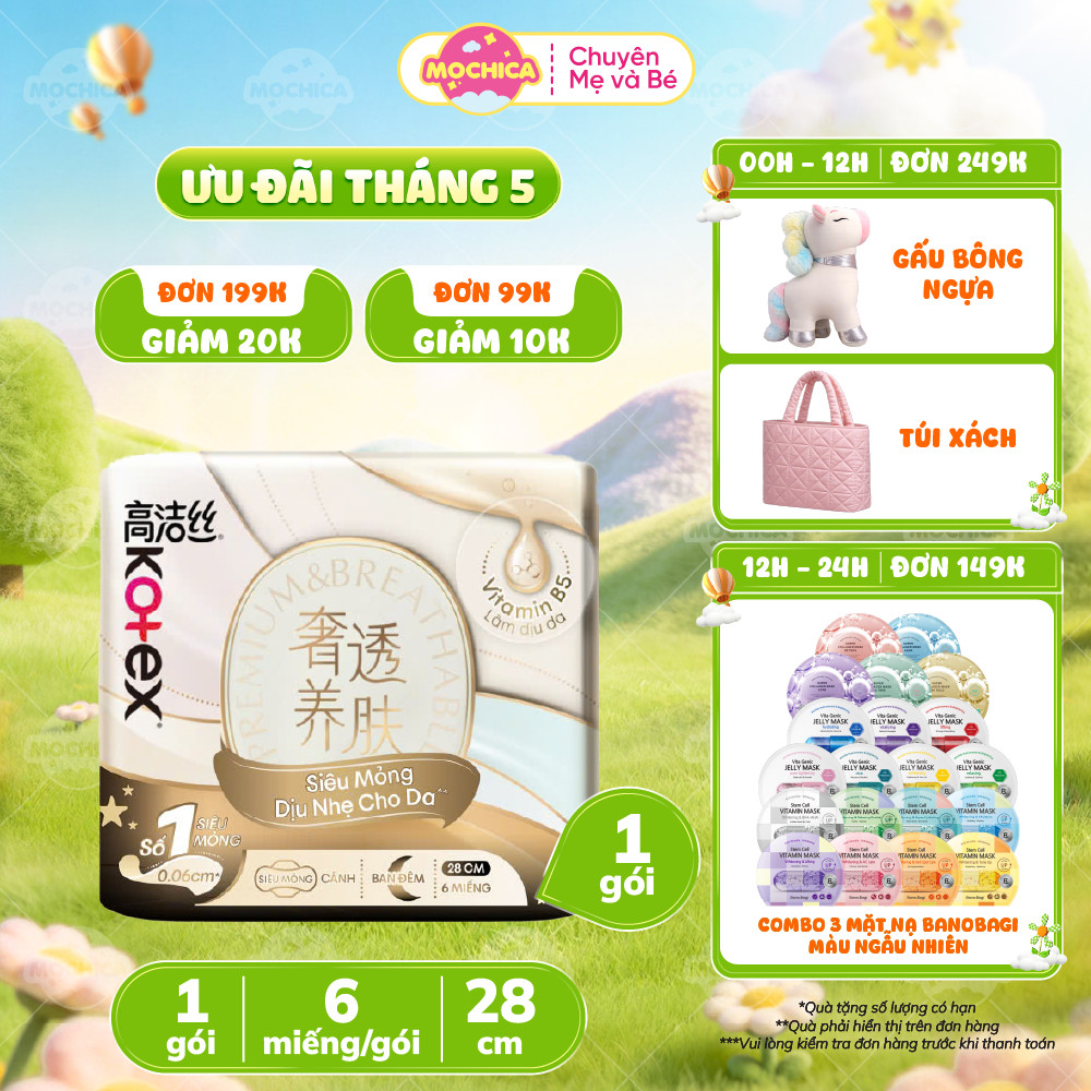 Băng Vệ Sinh Kotex Ban đêm Cicada Siêu Mỏng Cánh 28cm 6 miếng_Mochica