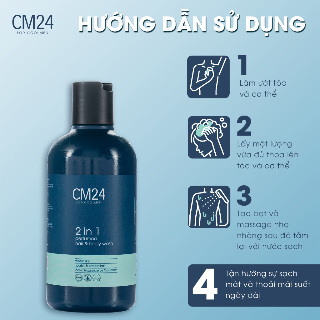 Sữa Tắm Gội Nam CM24 2in1 Perfumed Hair And Body Wash Sạch Sâu Hương Nước Hoa Nam Tính Thu Hút 180ml