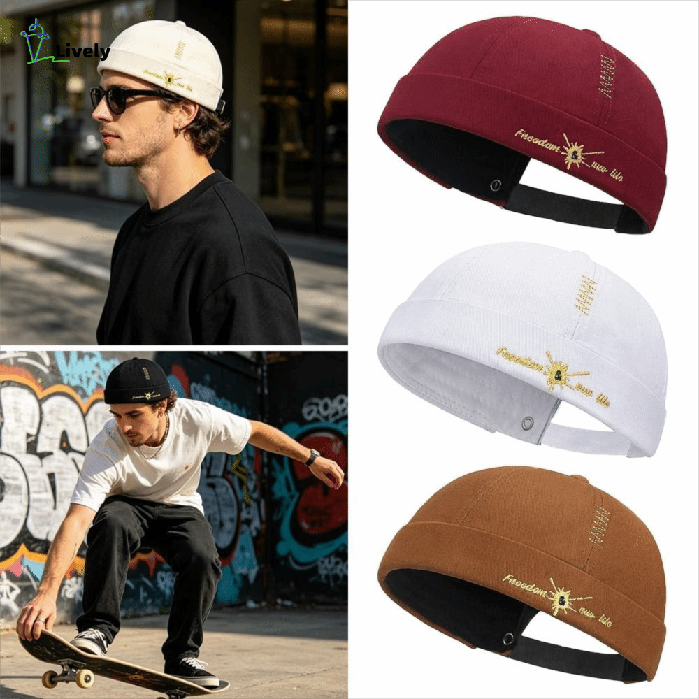 LIVELY Beanie Street Hat, Thêu Chữ Hip Hop Không Vành Docker Cap, Cotton Thời Trang Có Thể Điều Chỉn