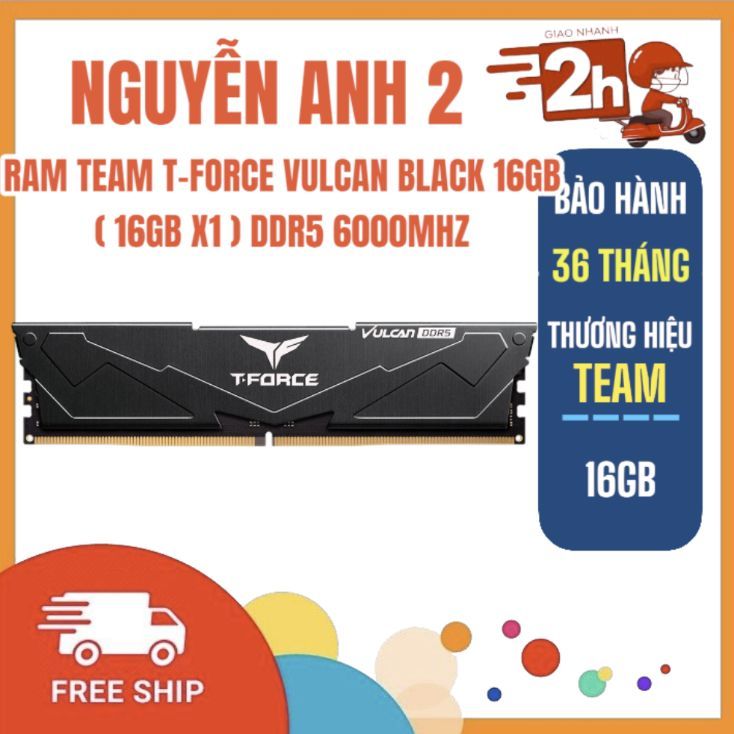 Ram PC TEAM GROUP Vulcan Black 16GB/ 32G( 16GB x 2) DDR5 6000Mhz - Hàng Chính Hãng