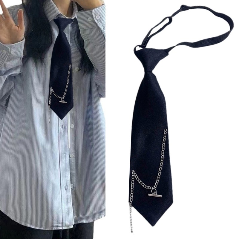Amonoy Dây buộc JK có thể điều chỉnh với trang trí Preeped Look Đồng phục đi học Cà vạt tối