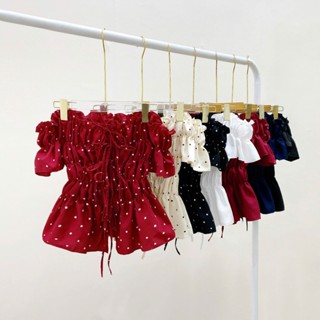 Áo Kiểu Bigsize Nữ Trễ Vai Tay Ngắn Lưng Thun Kèm Phối Dây Buộc Nơ Dễ Thương A295