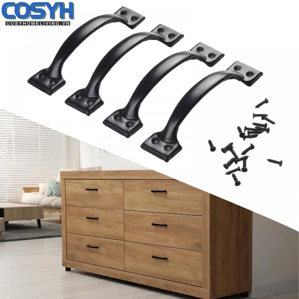 <cosyh>Barn Door Handles Iron Drawer Handles Fashionable For Cabinet Drawer 4/8* Black