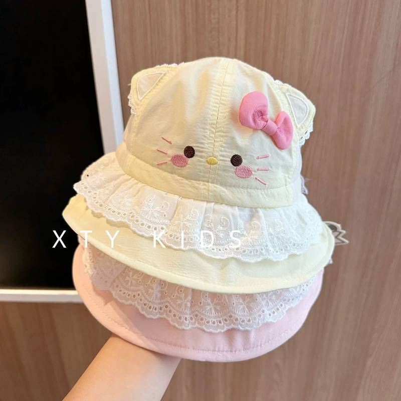 Children's Quick-Drying Cap Spring and Summer Girls Hello Kitty Princess Bucket Hat Sweet Cute Sun P