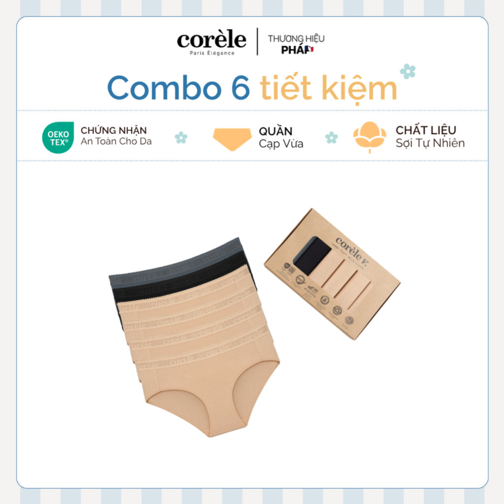 [Hỏa tốc HCM] Combo 6 quần lót lưng vừa bamboo thoáng khí kháng khuẩn chuẩn OEKO-TEX|CORÈLE 02138A