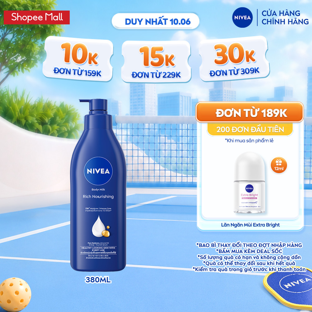 Sữa Dưỡng Thể NIVEA Body Milk Dưỡng Ẩm Chuyên Sâu 72H | Thấm Nhanh (350 ml) - 99569