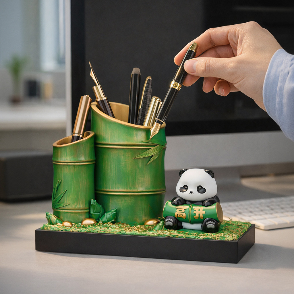 TYEM Rising Progress Panda Pen Holder Ornament Office Storage Gift Study Desk Decoration Graduation 