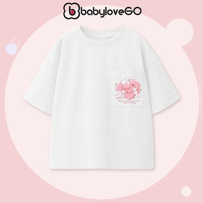 Áo thun bé gái BabyloveGO 2026 áo thun tay lỡ basic chất liệu cotton sợi thoáng mát cho bé từ 10-45kg