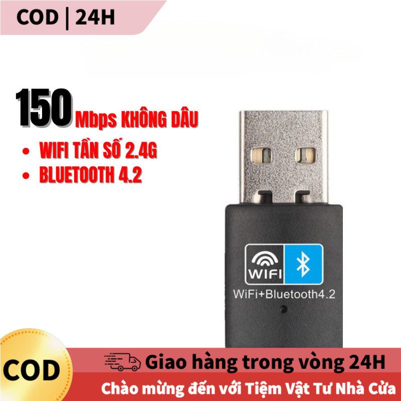 [COD] USB thu sóng Wifi Bluetooth 2.4G 150Mbps, khắc phục lỗi kết nối PC/Laptop, hỗ trợ Win 7/8/10, 