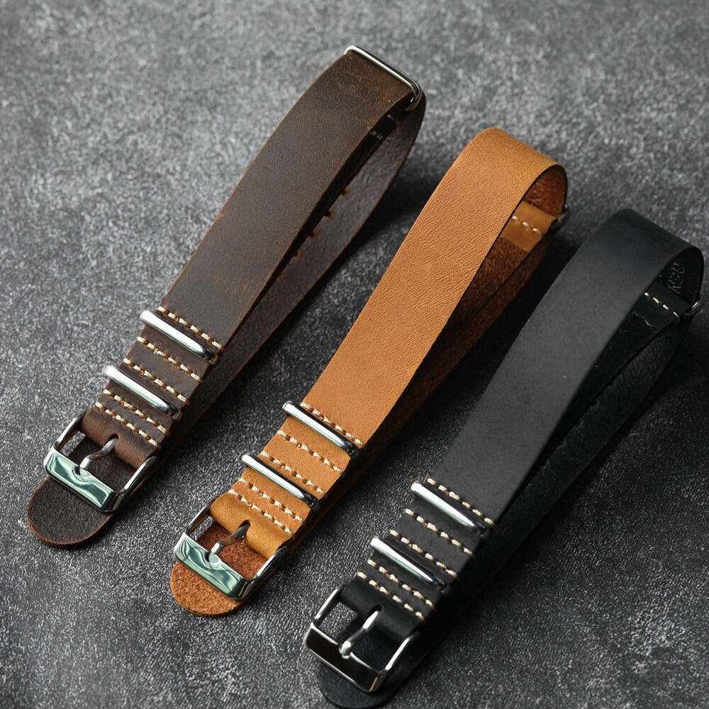 Handmade nato nato Dây da thật Dây đeo đồng hồ nam leo núi Dây đeo đồng hồ nam 18 / 20 / 22 / 24MM P