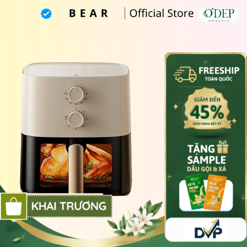 Nồi chiên không dầu 5L Bear Chính hãng, công nghệ nhiệt đối Lưu 360 độ QZG-J15M1  - SHOP DVP