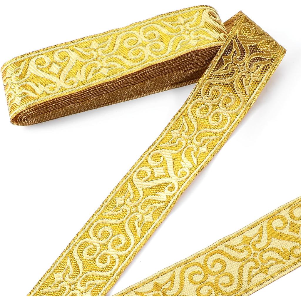 7.7 Yards Vàng Viền May 1-1 / 4 inch Rộng Vải Viền Boho Dệt Jacquard Ruy Băng Cho Thủ Công DIY Quần 