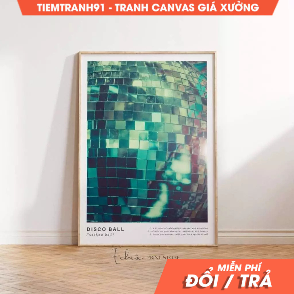 Tranh treo tường, Disco Ball Poster Green Mirrorball Wall Art Disco Ball Spiritual Meaning Print Tre