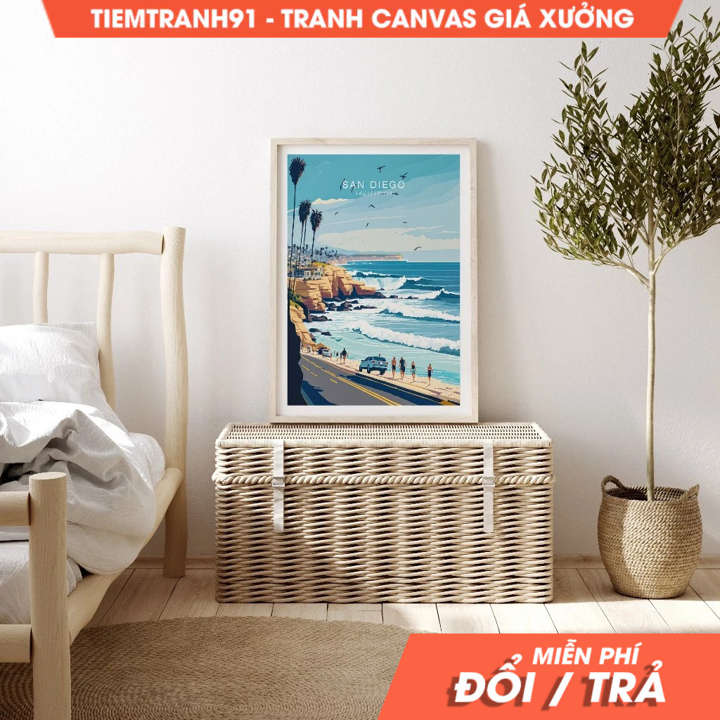 Tranh treo tường, San Diego La Jolla California Coastal Travel Poster, La Jolla San Diego Coast Post