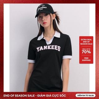 MLB - Đầm polo nữ cổ bẻ tay ngắn mini Varsity Lettering Piqué 3FOPV0143-50BKS