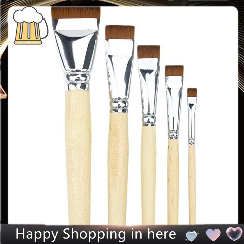 Bộ 5 Tóc Ngắn Nylon Flat Brushs Art Brush Set Tóc Ngắn Nylon Flat Brush