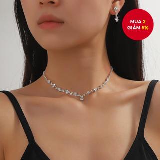 Bộ trang sức cô dâu Bông tai vòng cổ kim cương Bộ sưu tập đám cưới thanh lịch cho cô dâu Quà tặng pha lê lấp lánh