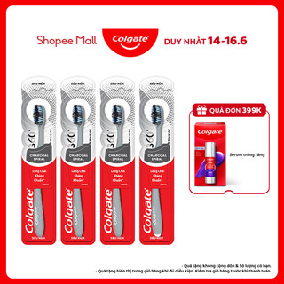 Bộ 4 Bàn chải Colgate 360 kháng khuẩn Charcoal lông chải xoắn kép
