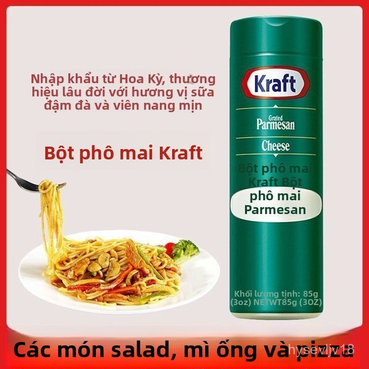 Bột Phô Mai Kraft85g Bột phô mai Parmesan nhập khẩu dùng cho pizza và mì Ý, bột phô mai Parmesan, bộ