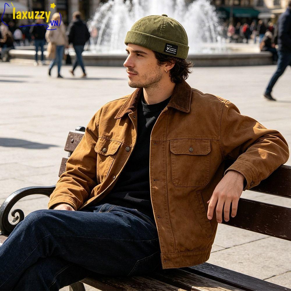 LAXUZZY Beanie Street Hat, Hip Hop Corduroy Vành Docker Cap, Thời Trang Màu Trơn Chữ Có Thể Điều Chỉ