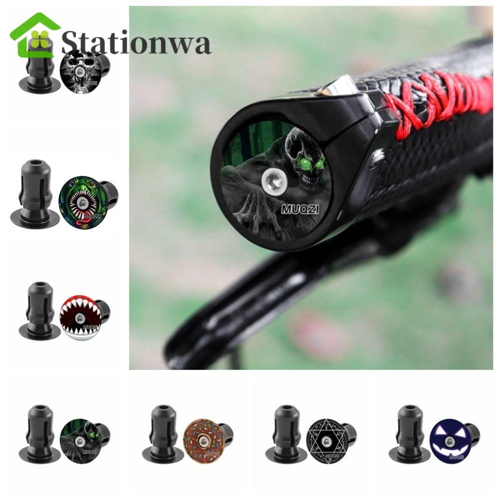 Stationwa STATIONWA 1 Cặp Mũ Cuối Tay Lái Xe Đạp, Hợp Kim Nhôm Nhẹ Đầu Cắm Xe Đạp, CNC 32x26MM Totem