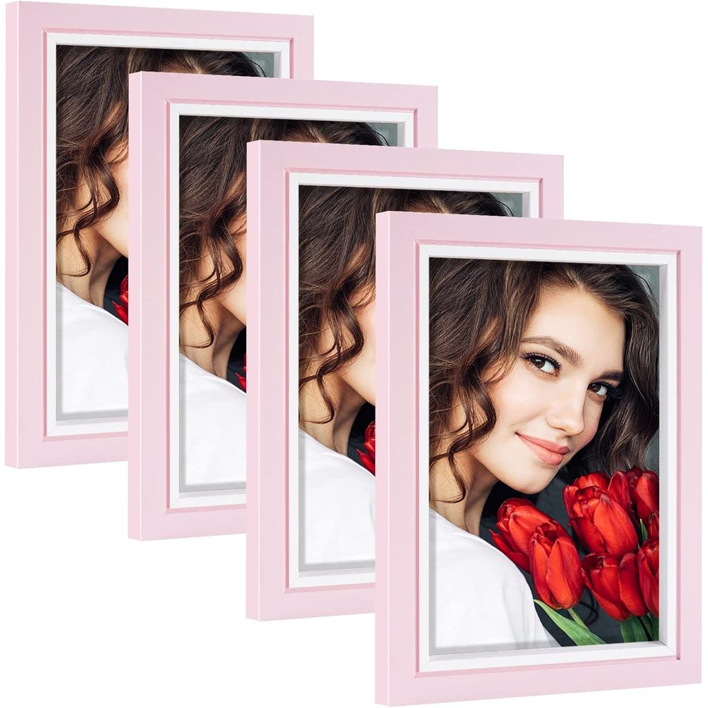 Bộ khung ảnh LBECUA 4x6 gồm 4 khung ảnh màu hồng với màn hình kính Plexiglass HD 4x6, ngang và dọc c