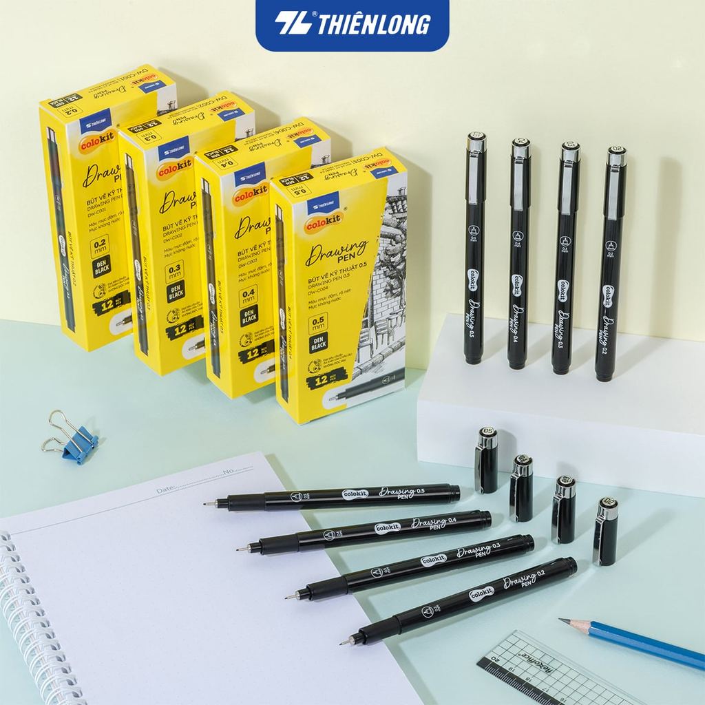 Combo 10 BÚT VẼ KỸ THUẬT DRAWING PEN COLOKIT - Mực đen kháng nước, sắc nét - DW-C001/DW-C002/DW-C003