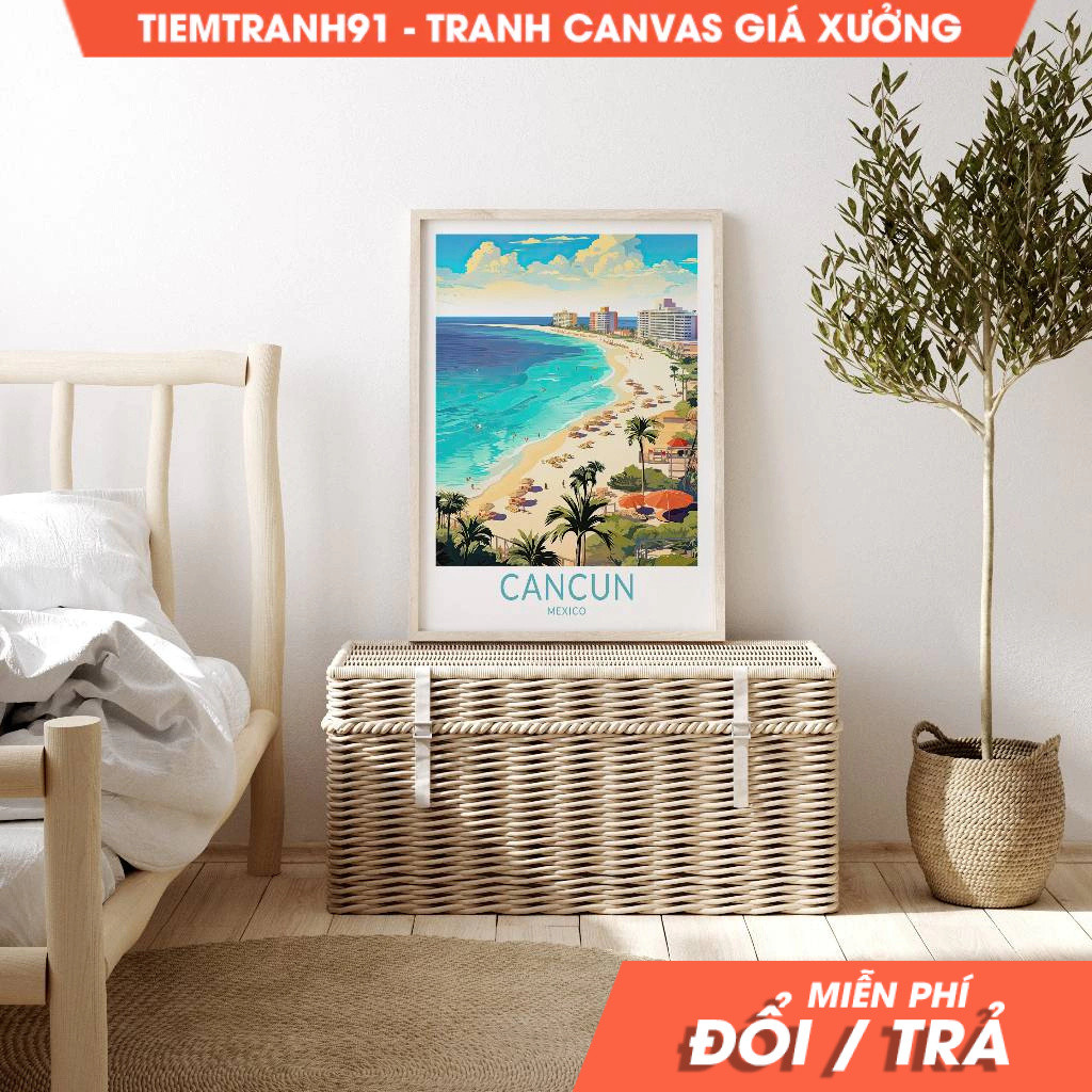 Tranh treo tường, Cancun City Travel Poster, Home Decor Wall Art, Cancun México, La capital, tặng kè