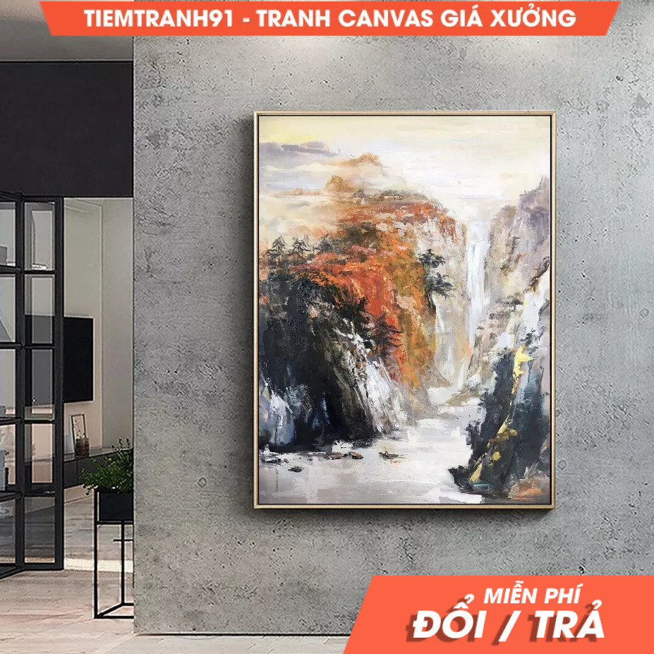 Tranh treo tường, Original Waterfall landscape painting,Large mountain landscape painting on Canvas,