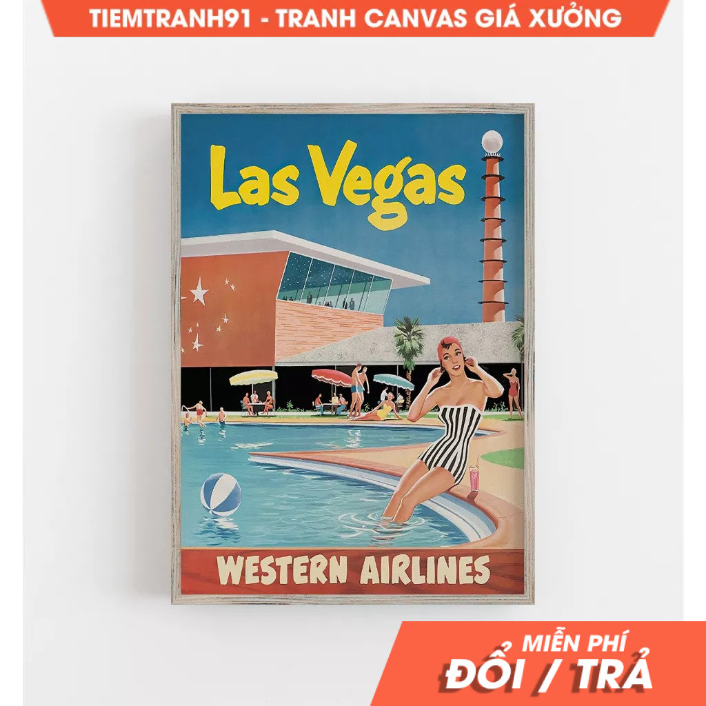 Tranh treo tường, Las Vegas Wall Art, Vintage Poster Art, Las Vegas Pool, Colorful Wall Art, tặng kè