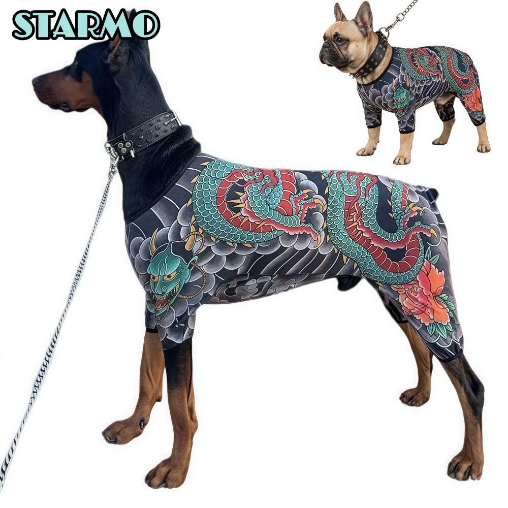STARMO Dog Cat Tattoo Jacket, Áo Vest hình xăm thú cưng thoáng khí ngộ nghĩnh, Sáng tạo Bốn mùa Quần