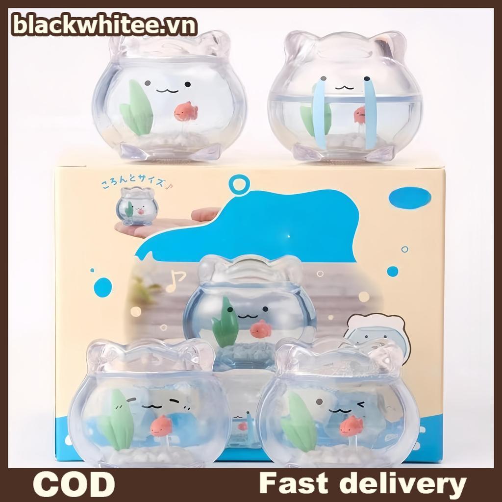 BWHTE 1 Chiếc Trang Trí Máy Tính Để Bàn Mini Trong Suốt Cá Vàng Tank Jun Biểu Hiện Hộp Mù Kawaii Min