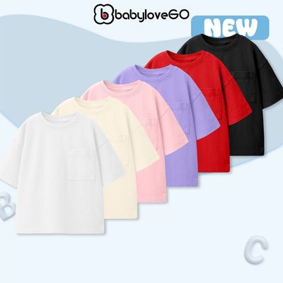 Áo thun bé trai bé gái BabyloveGO áo thun tay lỡ có túi ngực basic chất liệu cotton sợi thoáng mát cho bé từ 10-45kg