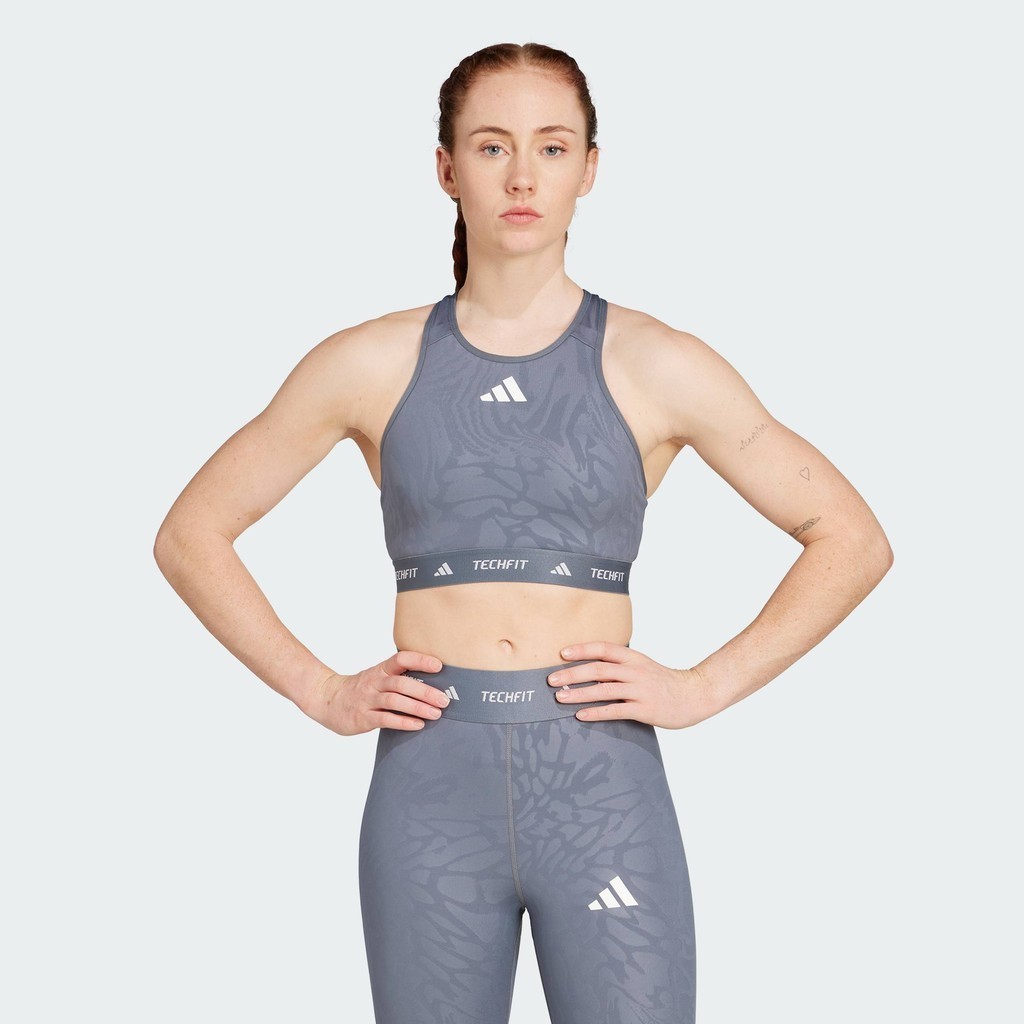 adidas Gym & Training Áo Bra Cổ Cao Họa Tiết Medium Support Techfit Nữ Đen JE3655