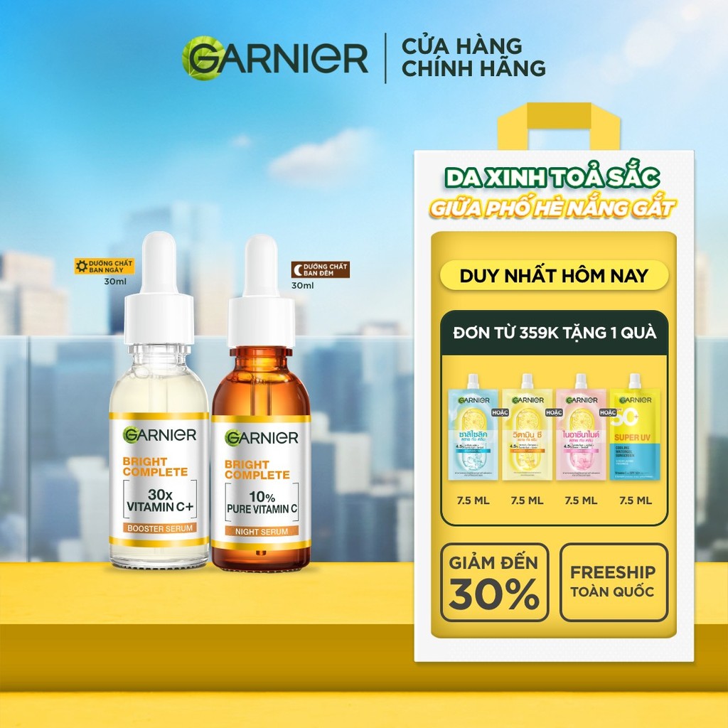 Bộ đôi Dưỡng chất Vitamin C Ngày & Đêm Garnier Bright Complete dưỡng sáng da ( 30ml X2)