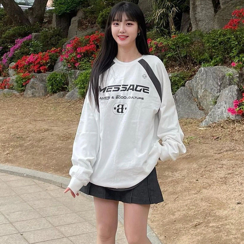 B4SQ ames American retro jersey style, super popular, loose-fitting, casual, color-blocked, long-sle