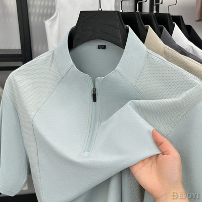 Áo Sơ Mi Polo Nam Nhanh Vải Khô Họa Tiết Chắc Chắn Tay Ngắn Thường Phù Hợp Với Phong Cách Ngoài Trời Đứng Cổ Nửa Zip Áo Thể Thao Nhiều Màu Sắc & Kích Cỡ WW72