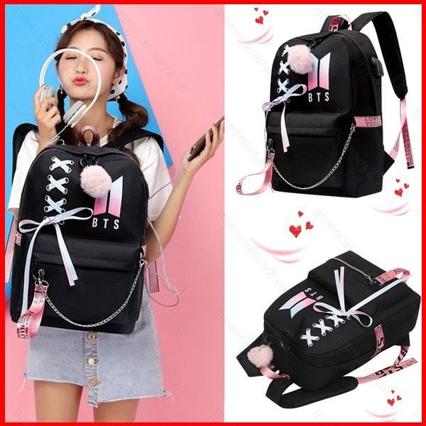 KPOP BTS BT21 Hoạt Hình Nữ Ba Lô USB Học Sinh Túi JIMIN Jisoo Dung Tích Lớn Ngoài Trời Túi Du Lịch