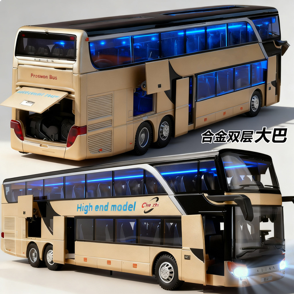 Hàng sẵn có Bán chạy Hợp kim lớn xe buýt hai tầng Mô hình xe buýt mô phỏng xe buýt trẻ em Đồ chơi xe