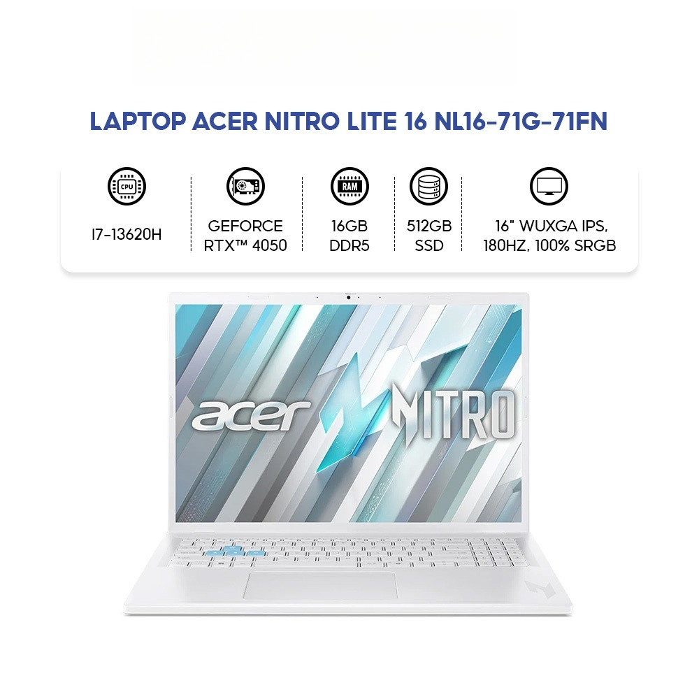 Laptop Acer Nitro Lite 16 NL16-71G-71FN (i7-13620H/GeForce RTX™ 4050/16GB/512GB/Win 11 Home SL) - BH