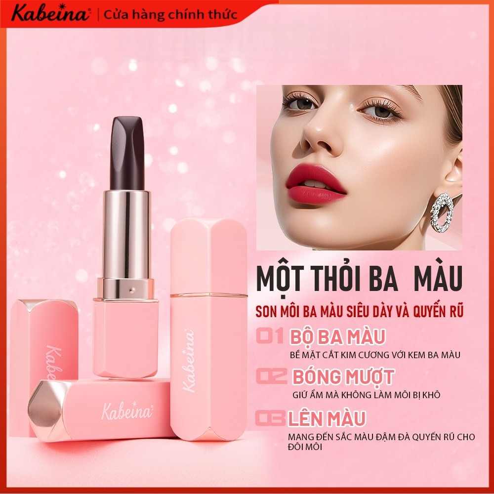 KABEINA Son Môi  3 Trong 1 Dưỡng Ẩm Lâu Trôi Không Phai 3 Màu Tiện Lợi Mang Theo