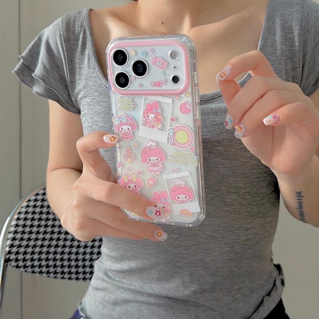 Ốp lưng iPhone 14/15/16/17 / Pro/Pro Max trong suốt My Melody, khung camera hồng dễ thương