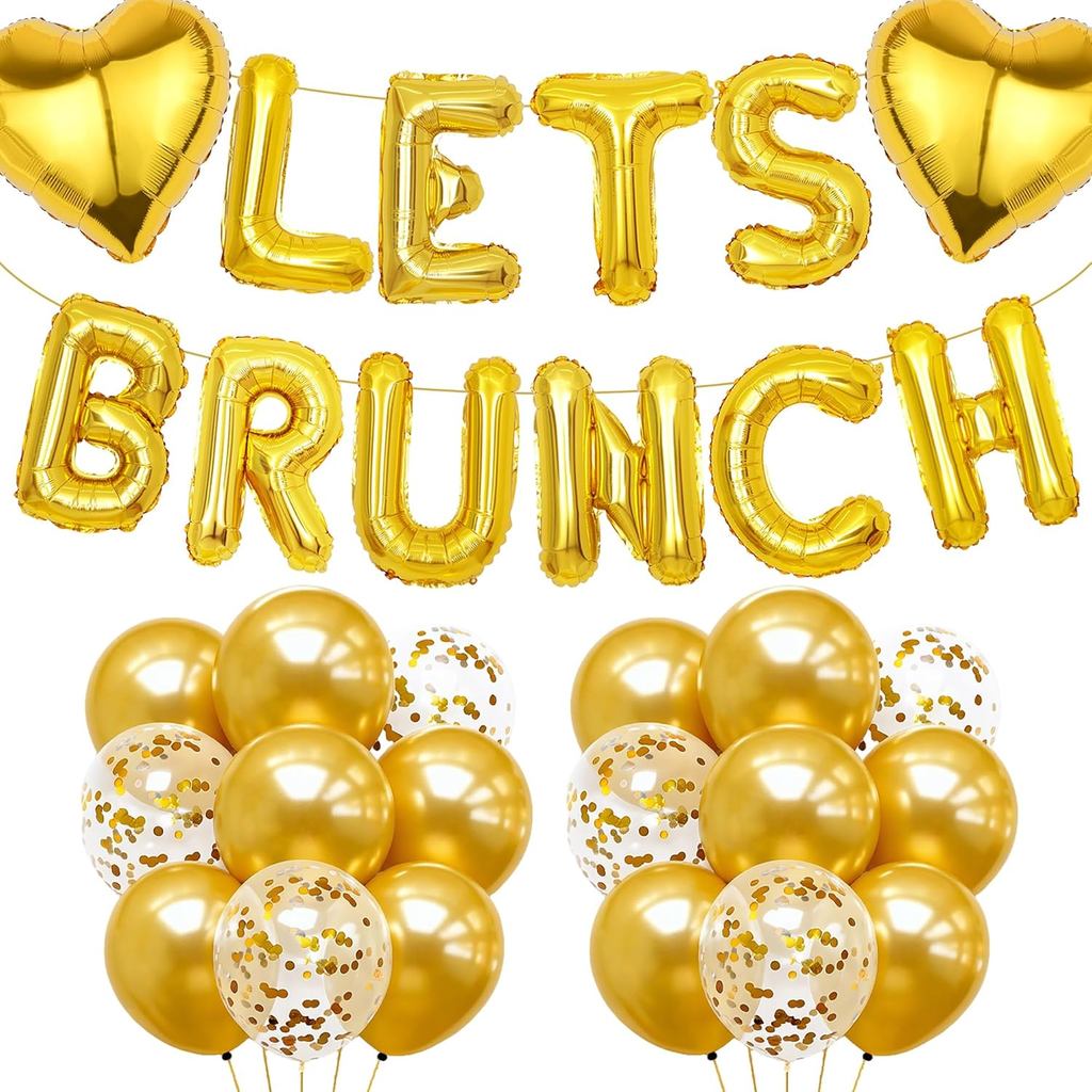 Lets Brunch Letter Banner Balloons - Vàng theo chủ đề Brunch Trang trí bàn tráng miệng Ký hiệu, Đính