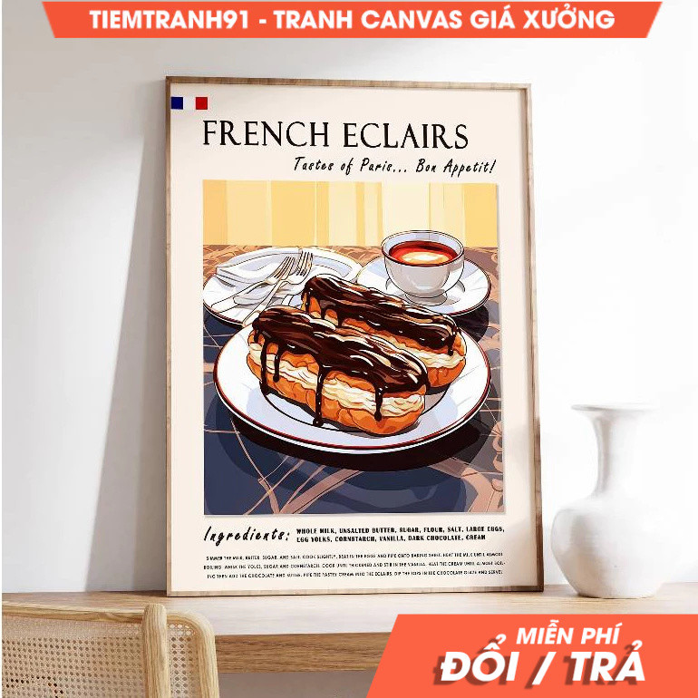 Tranh treo tường, French Eclairs Poster, Food & Drink, Kitchen Decor, tặng kèm đinh treo, in theo yê