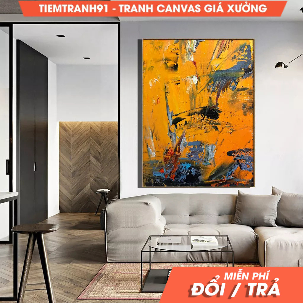 Tranh treo tường, Large Yellow Painting Abstract Art, Extra Large Painting On Canvas,Large Orange Ab
