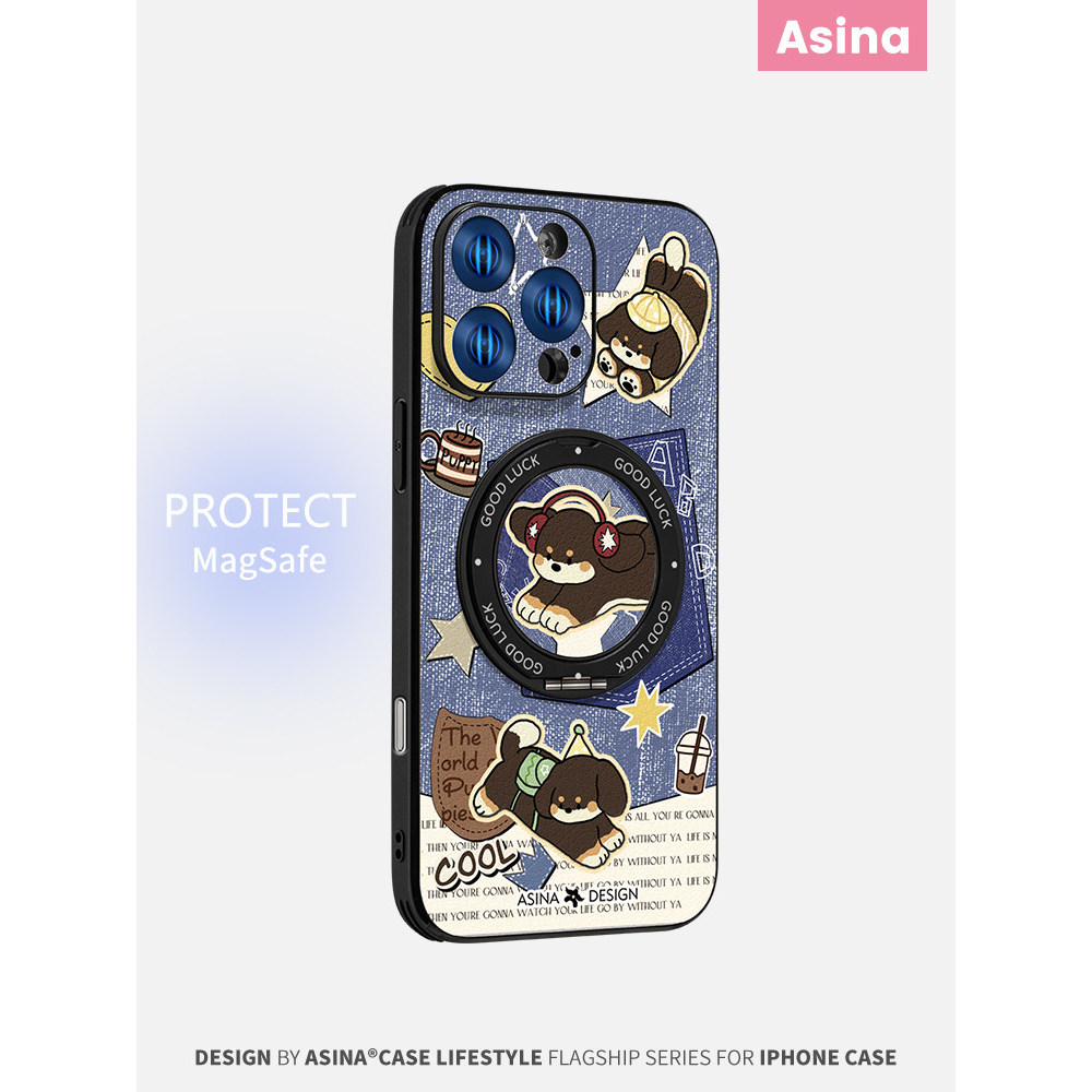 Ốp Điện Thoại Bỏ Túi Chó Con Thích Hợp Cho 17Promax Vỏ Điện Thoại ip15 Hút Từ Tính Có Giá Đỡ iPhone1
