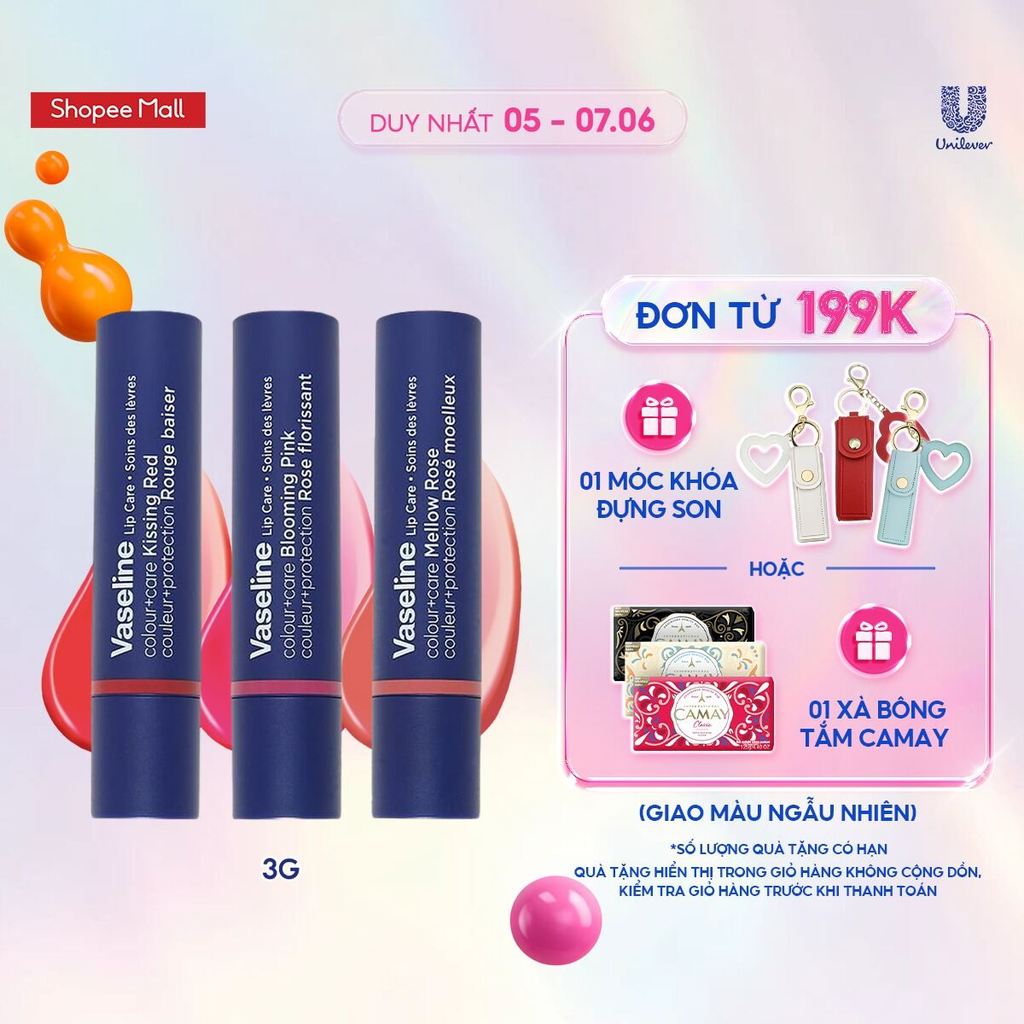 Son dưỡng môi Vaseline Colour+Care 3g (Mellow Rose/Kissing Red/Blooming Pink) | BigBuy360 - bigbuy360.vn