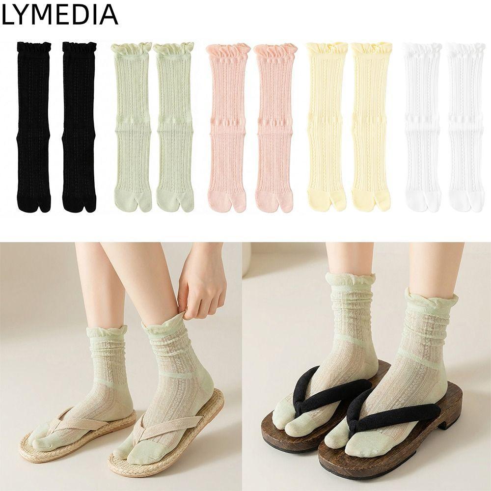 LYMEDIA 1 Đôi Tất Chia Ngón Chân, Tất Hai Gót Sọc Mỏng, Kem Màu Kẹo Mềm Mại Thoáng Khí Lược Cotton N