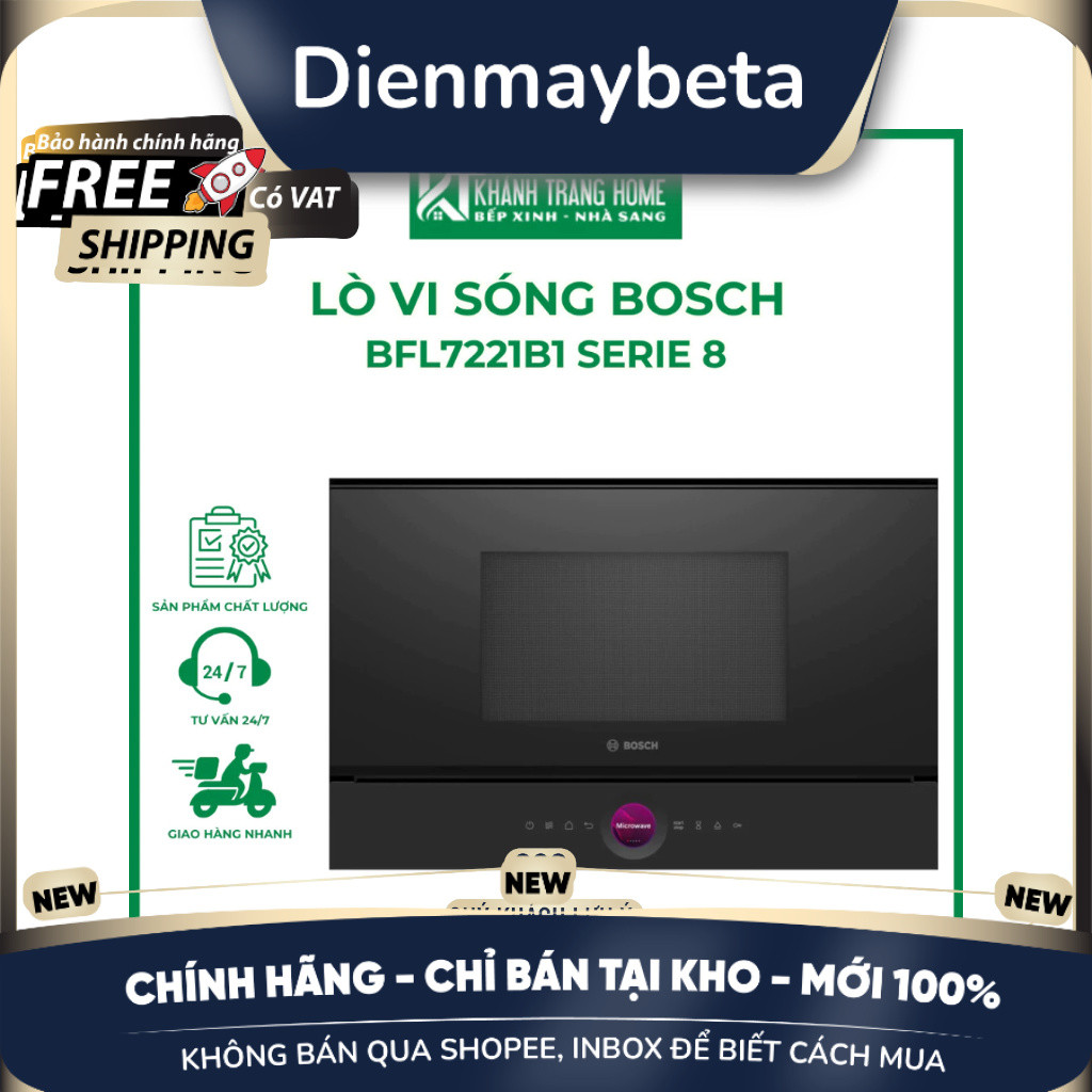 [KHÔNG BÁN QUA SHOPEE] Lò vi sóng BOSCH BFL7221B1 SERIE 8 dung tích 21 lít chất liệu thép không gỉ c